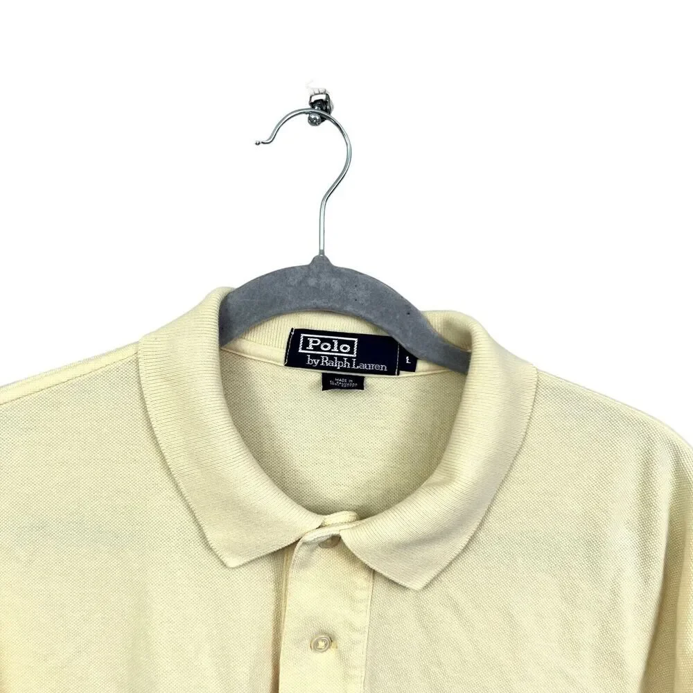 Polo Ralph Lauren Men Polo Shirt Spread Collar Stretch Hi Low Hem Yellow Size L*